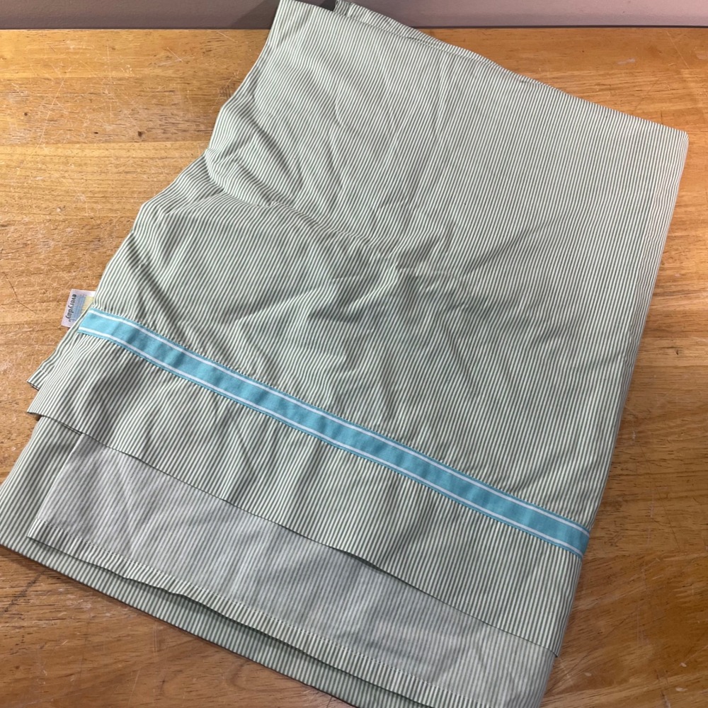 Martha Stewart Everyday Flat Sheet Twin Green White Striped Blue Trim Y2K